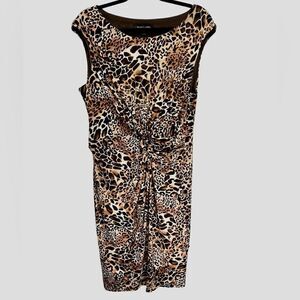 Evan Picone Black Label Cheetah Print Sleeveless Dress Leopard Print Knot Cap